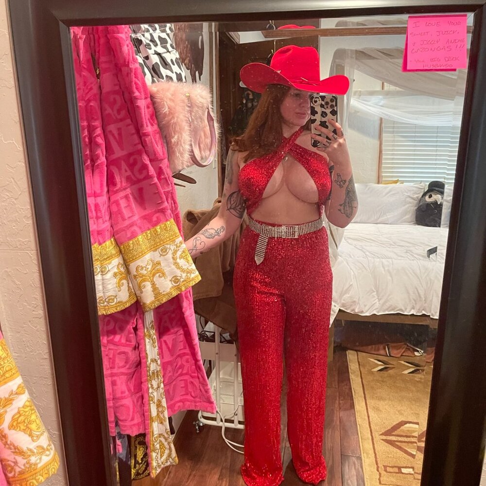 Red Western Sequin Jumpsuit